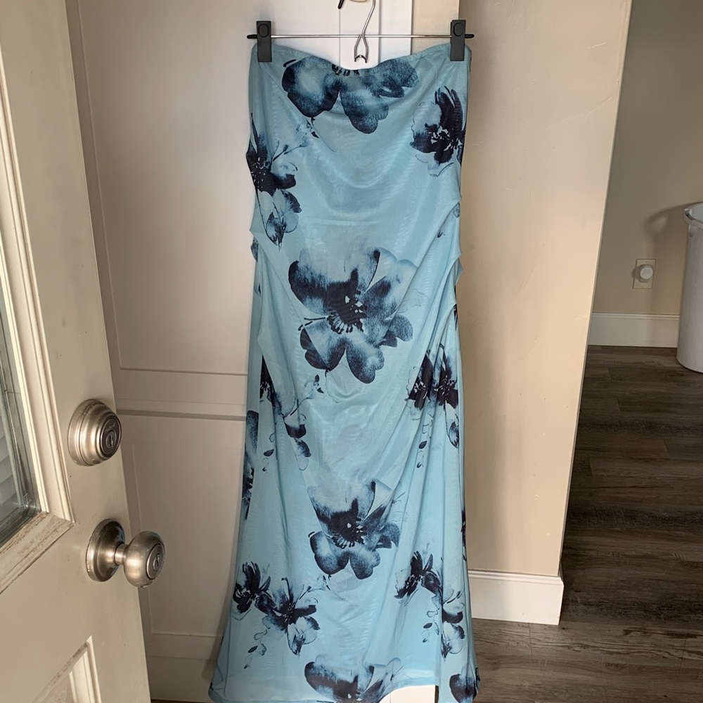 Peppermayo Light Blue Maxi Dress with Navy Floral Print